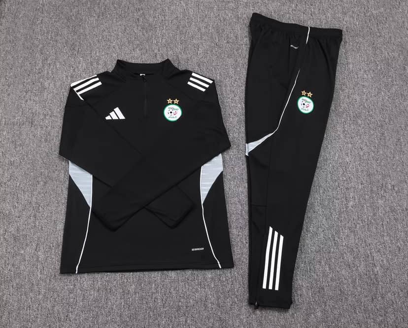 2025 Algeria National Team Half-Pull Training Suit Black Shirt Set--6