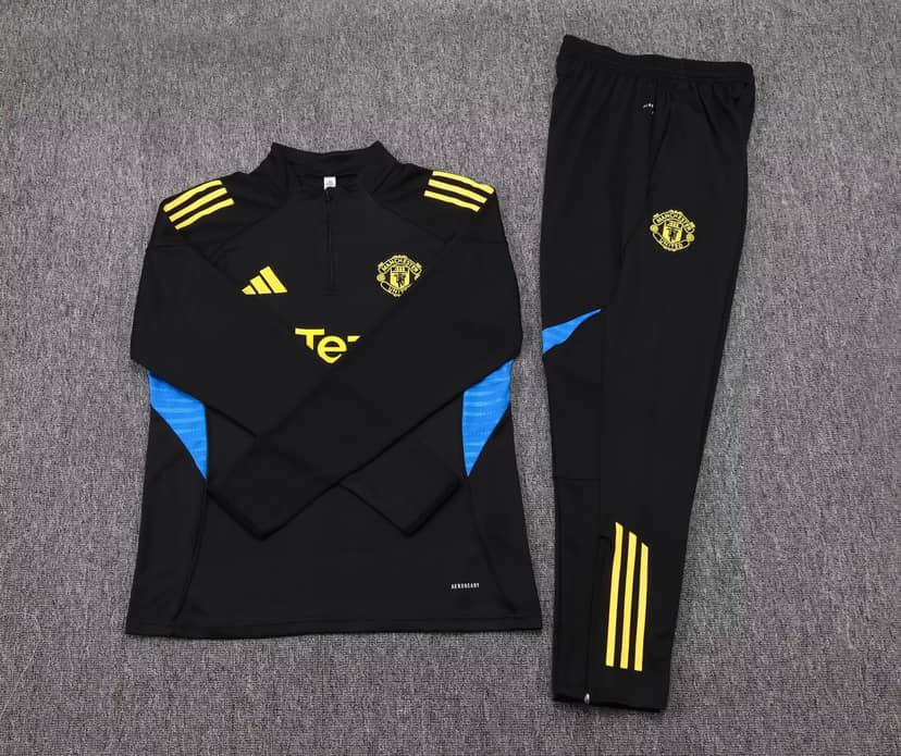 2025/2026 Manchester United Half-Pull Training Suit Black Shirt Set--6
