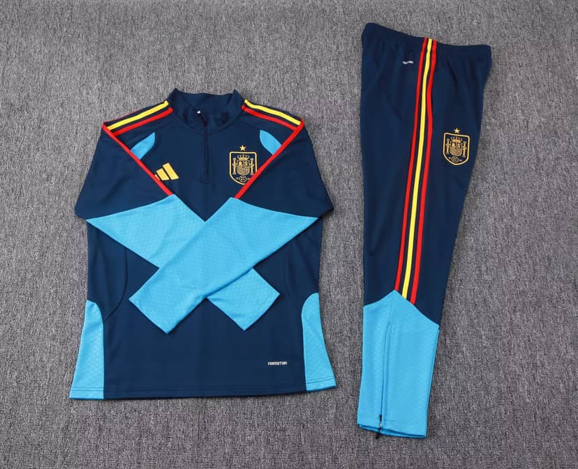 2026 Spain Half-Pull Training Suit Royal Blue Set Shirt--6