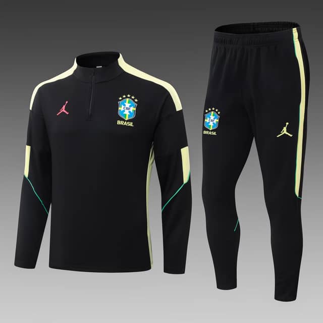 2026 Brazil Half-Pull Training Suit Black Jersey Set