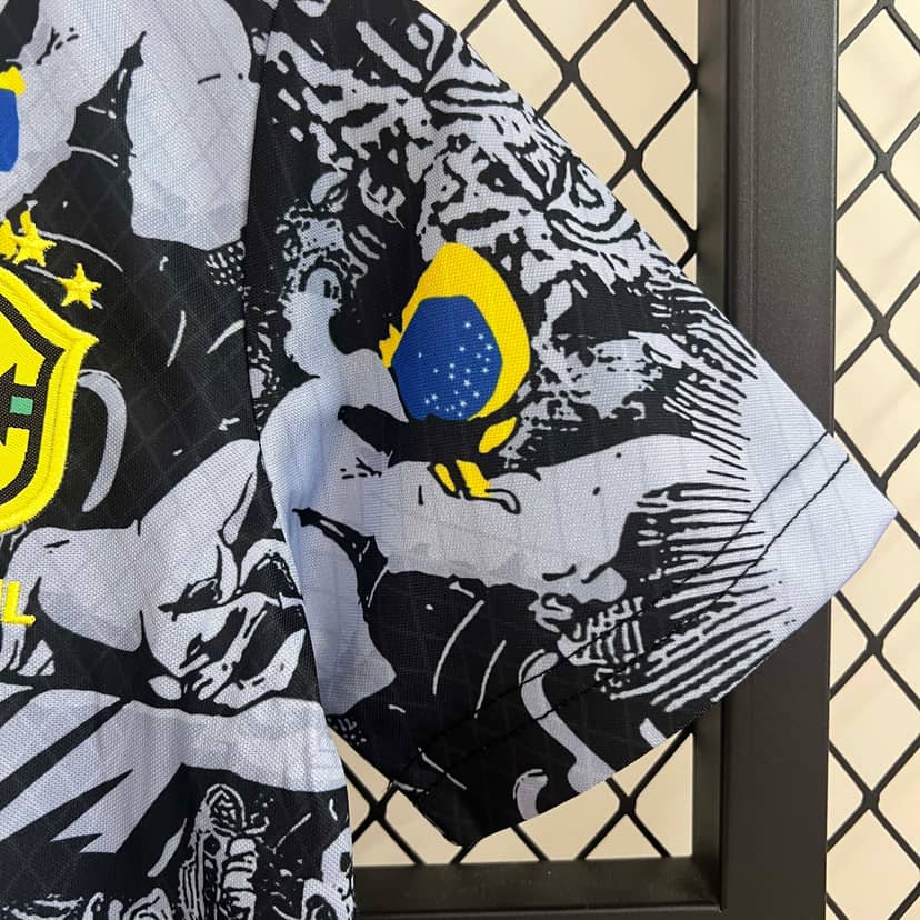 2024 Brazil Special Edition Jesus Black Gray Jersey Kids Size--5