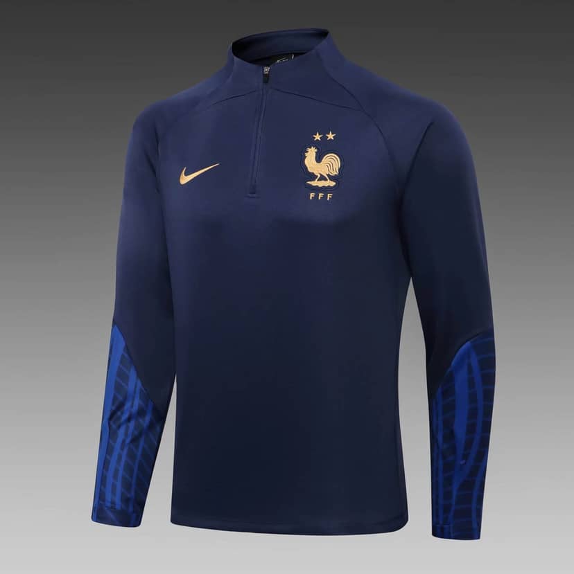 2022 France Half-Pull Training Suit Royal Blue Shirt Set--2