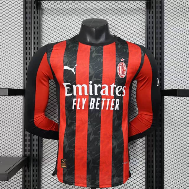 2025/2026 Player Version Long Sleeve AC Milan Home Jersey
