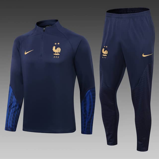 2022 France Half-Pull Training Suit Royal Blue Shirt Set