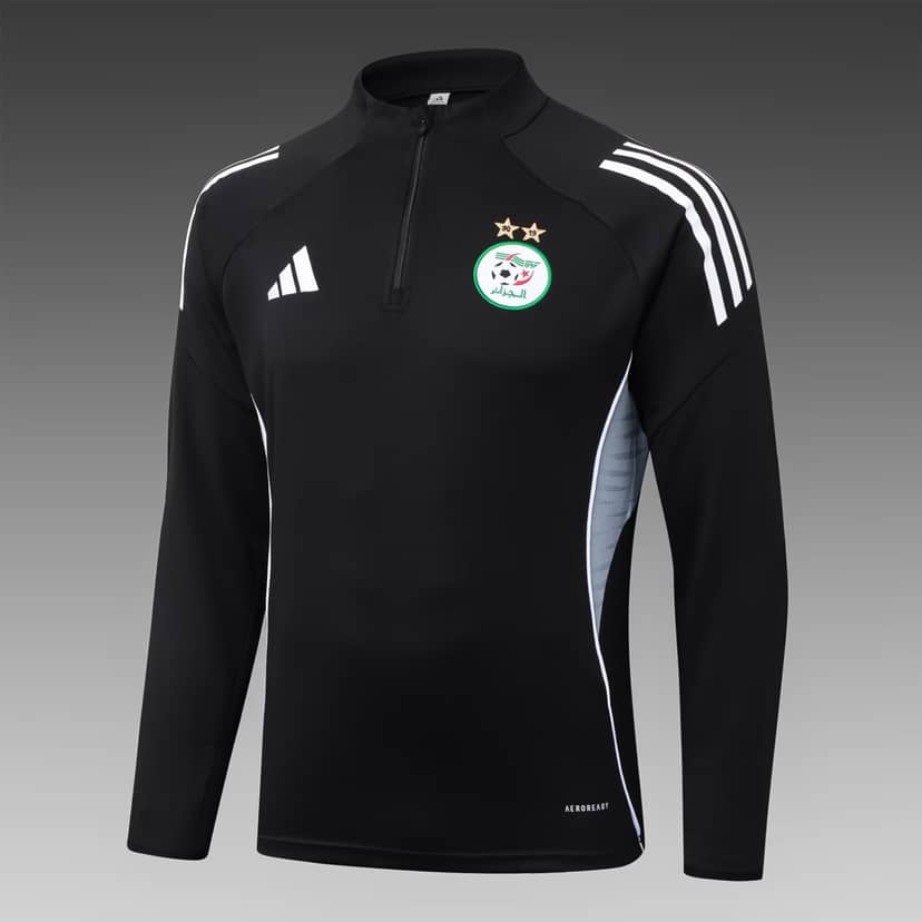 2025 Algeria National Team Half-Pull Training Suit Black Shirt Set--2