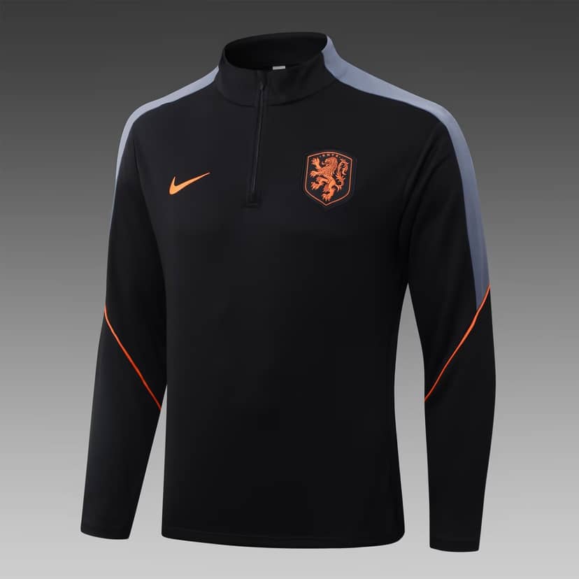 2026 Netherlands Half-Pull Training Suit Black Shirt Set--2
