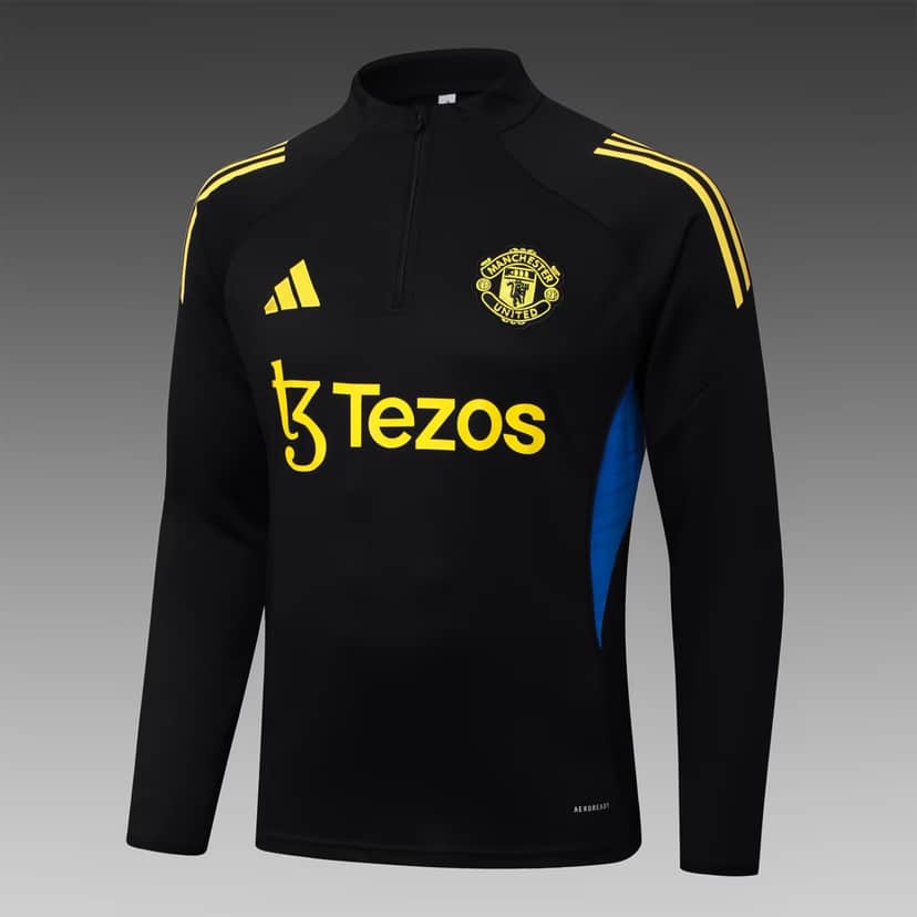 2025/2026 Manchester United Half-Pull Training Suit Black Shirt Set--2