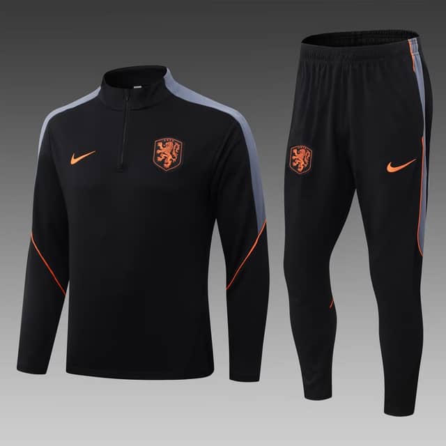 2026 Netherlands Half-Pull Training Suit Black Shirt Set