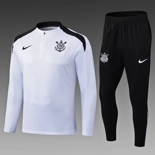 2025/2026 Corinthians Paulista Half-Pull Training Suit White Shirt Set