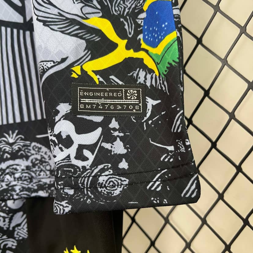 2024 Brazil Special Edition Jesus Black Gray Jersey Kids Size--6