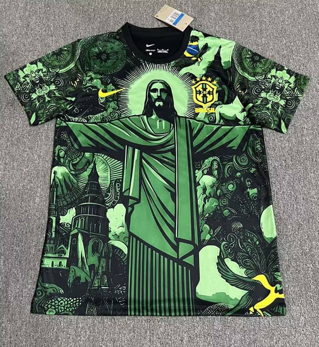 2025 Brazil Special Edition Jesus Black Green Shirt