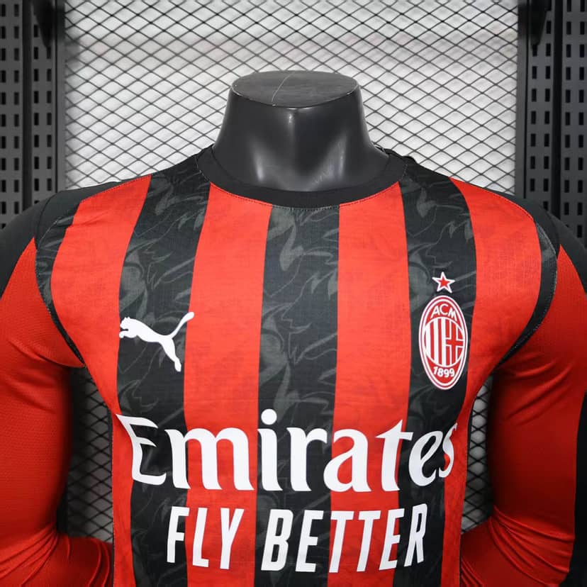 2025/2026 Player Version Long Sleeve AC Milan Home Jersey--2