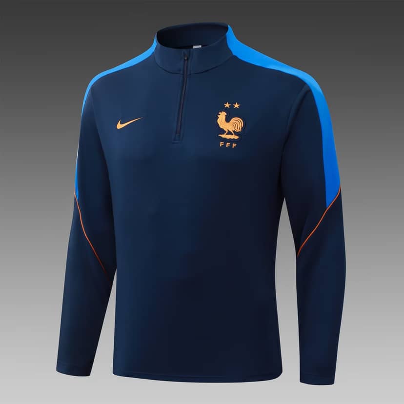 2026 France Half-Pull Training Suit Royal Blue Shirt Set--2
