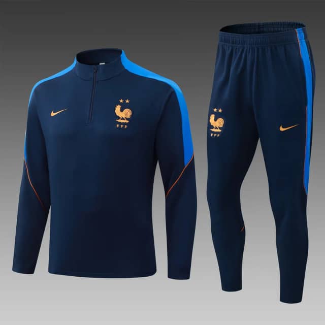 2026 France Half-Pull Training Suit Royal Blue Shirt Set